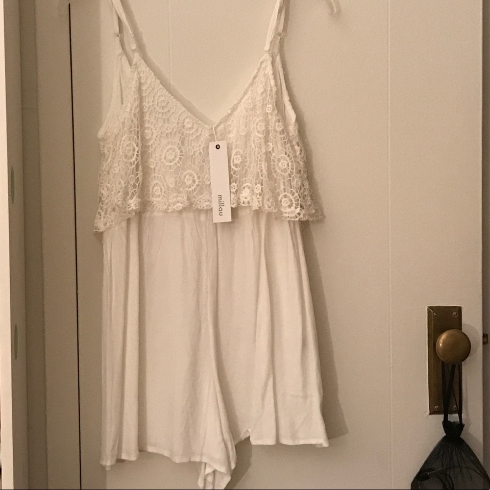 $168 LF white lace romper low back